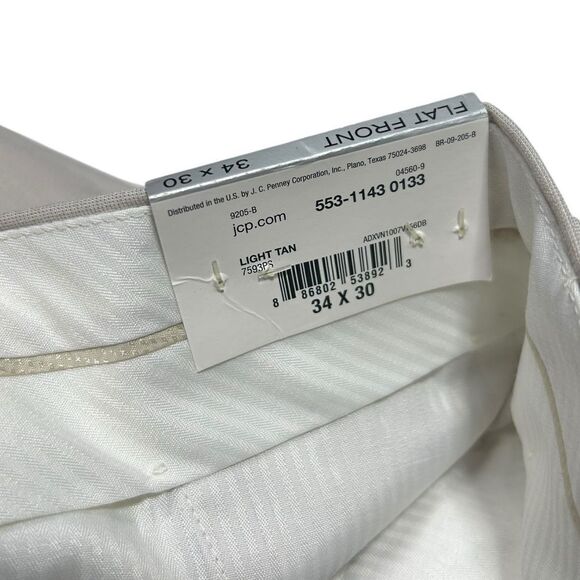 NWT JF J. Ferrar 34x30 Light Tan Dress Pants Slim Fit 360 Stretch Flat Front - Picture 5 of 9